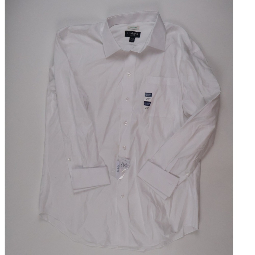Jos A Bank Dress Shirt Reserve Tailored Fit White Solid 17-33 Cotton NWT